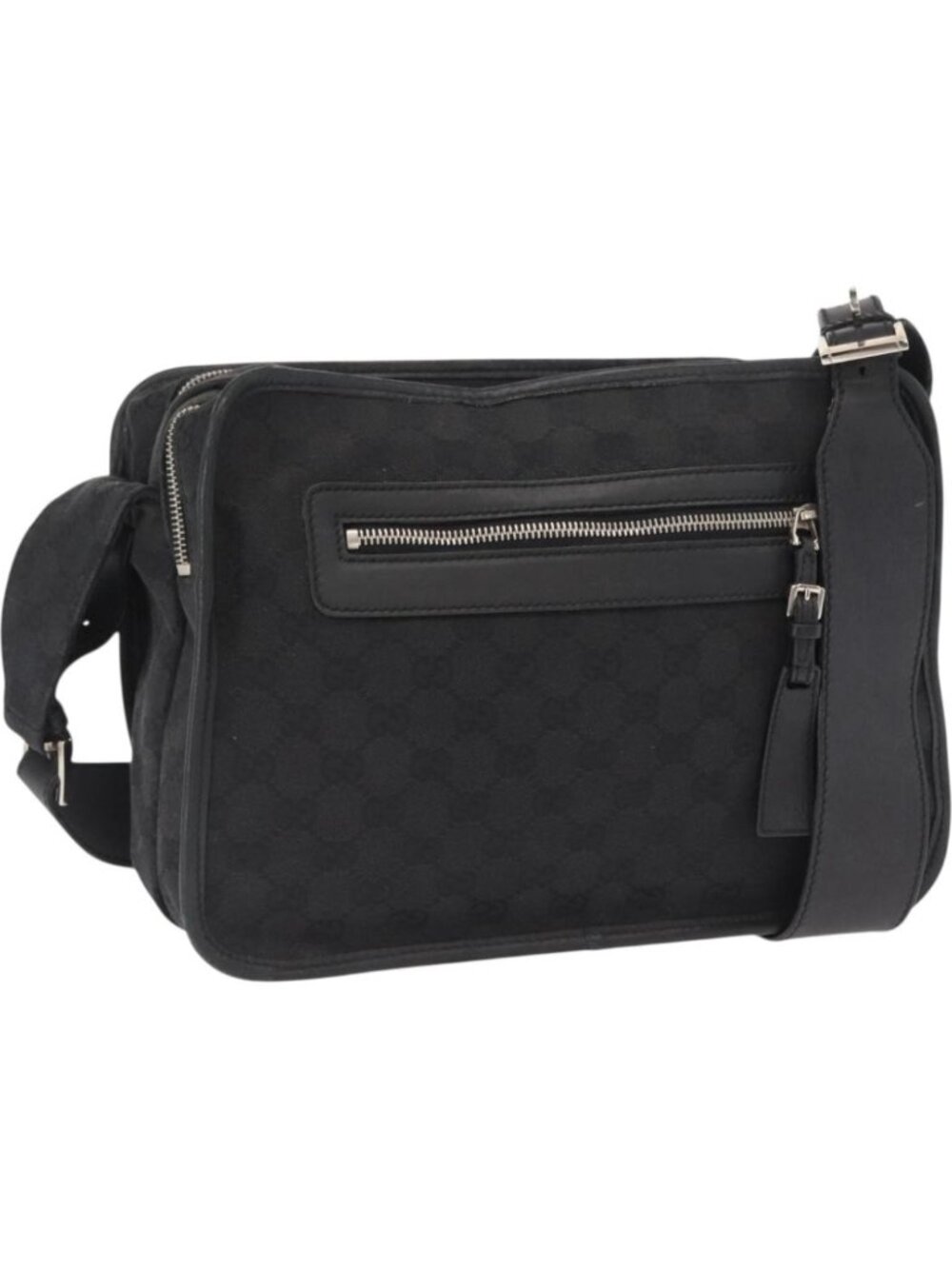 GUCCI GG Canvas Shoulder Bag Black Silver